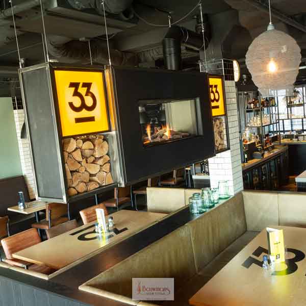 Wat een eerste indruk bij het binnenkomen bij Restaurant 33GoodFood te Helmond. Sfeervol met de verlichting naar de haard van DRU dealer Bouwmans Vuur Totaal