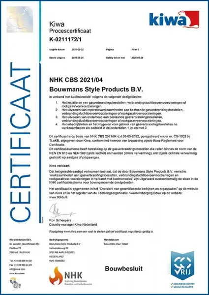 Het CO-vrij certificaat van de Kiwa